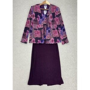 R&M Richards Dress Jacket Set Womens 10 Petite Purple Floral 2 Piece Formal